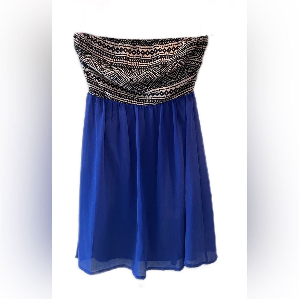 Emerald Sundae blue pattern Juniors strapless sundress
